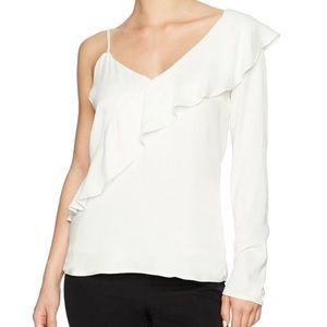 🍇 BARDOT White Ruffle Frill One Shoulder Top Spring Summer Blouse NWT 8